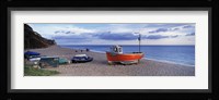 Boats on the beach, Branscombe Beach, Devon, England Fine Art Print