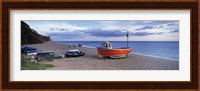 Boats on the beach, Branscombe Beach, Devon, England Fine Art Print
