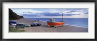 Boats on the beach, Branscombe Beach, Devon, England Fine Art Print