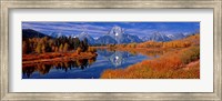 Reflection of mountains in the river, Mt Moran, Oxbow Bend, Snake River, Grand Teton National Park, Wyoming, USA Fine Art Print