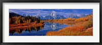 Reflection of mountains in the river, Mt Moran, Oxbow Bend, Snake River, Grand Teton National Park, Wyoming, USA Framed Print