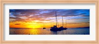 Silhouette of sailboats in the ocean at sunset, Tahiti, Society Islands, French Polynesia Fine Art Print