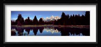 Reflection of mountains with trees in the river, Teton Range, Snake River, Grand Teton National Park, Wyoming, USA Fine Art Print