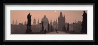 Charles Bridge at dusk with the Church of St. Francis in the background, Old Town Bridge Tower, Prague, Czech Republic Fine Art Print