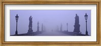 Statues and lampposts on a bridge, Charles Bridge, Prague, Czech Republic Fine Art Print