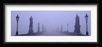 Statues and lampposts on a bridge, Charles Bridge, Prague, Czech Republic Fine Art Print