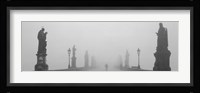 Statues and lampposts on a bridge, Charles Bridge, Prague, Czech Republic (black and white) Fine Art Print