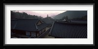 Buddhist temple with mountain range in the background, Kayasan Mountains, Haeinsa Temple, Gyeongsang Province, South Korea Fine Art Print