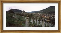 Tombstones in a cemetery, Saxon Church, Biertan, Sibiu County, Transylvania, Romania Fine Art Print