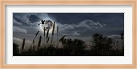 Stork with a baby flying over moon Fine Art Print