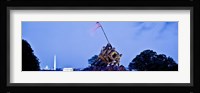 Iwo Jima Memorial at dusk with Washington Monument in the background, Arlington National Cemetery, Arlington, Virginia, USA Fine Art Print