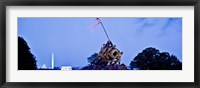 Iwo Jima Memorial at dusk with Washington Monument in the background, Arlington National Cemetery, Arlington, Virginia, USA Fine Art Print