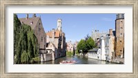 Tourboat in a canal, Bruges, West Flanders, Belgium Fine Art Print