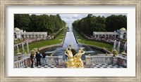 Golden statue and fountain at Grand Cascade at Peterhof Grand Palace, St. Petersburg, Russia Fine Art Print