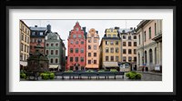 Benches at a small public square, Stortorget, Gamla Stan, Stockholm, Sweden Fine Art Print
