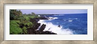 Rock formations at the coast, Hana Coast, Black Sand Beach, Hana Highway, Waianapanapa State Park, Maui, Hawaii, USA Fine Art Print