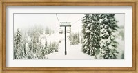 Chair lift and snowy evergreen trees at Stevens Pass, Washington State, USA Fine Art Print
