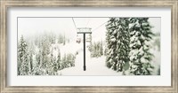 Chair lift and snowy evergreen trees at Stevens Pass, Washington State, USA Fine Art Print