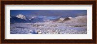 Snow covered landscape with mountains in winter, Black Mount, Rannoch Moor, Highlands Region, Scotland Fine Art Print
