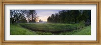Green field with university building in the background, King's College, Cambridge, Cambridgeshire, England Fine Art Print