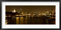 View of Thames River from Waterloo Bridge at night, London, England Fine Art Print