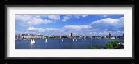 Sailboats in a lake with the city hall in the background, Riddarfjarden, Stockholm City Hall, Stockholm, Sweden Fine Art Print