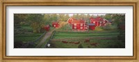 Traditional red farm houses and barns at village, Stensjoby, Smaland, Sweden Fine Art Print