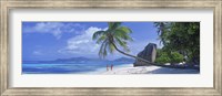 Couple walking on the beach, Anse Source d'Argent, La Digue Island, Seychelles Fine Art Print