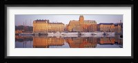 Ferries and Sailboats moored at a harbor, Nybroviken, SAS Radisson Hotel, Stockholm, Sweden Fine Art Print