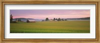 Barn and wheat field across farmlands at dawn, Finland Fine Art Print