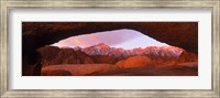 Rock formations with mountains in the background, Mt Whitney, Lone Pine Peak, California, USA Fine Art Print