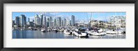Boats at marina with Vancouver skylines in the background, False Creek, British Columbia, Canada Fine Art Print