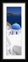 High angle view of a church with blue dome, Oia, Santorini, Cyclades Islands, Greece Fine Art Print