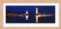 Harbor at Night, Lindau, Lake Constance, Bavaria, Germany Fine Art Print