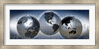 Three globes with electronic diagram Fine Art Print