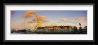Ferris wheel with buildings at waterfront, Millennium Wheel, London County Hall, Thames River, South Bank, London, England Fine Art Print