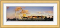 Ferris wheel with buildings at waterfront, Millennium Wheel, London County Hall, Thames River, South Bank, London, England Fine Art Print