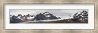 Bay in front of snow covered mountains, Grace Glacier, Salisbury Plain, Bay of Isles, South Georgia Island Fine Art Print