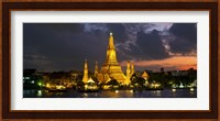 Buddhist temple lit up at dawn, Wat Arun, Chao Phraya River, Bangkok, Thailand Fine Art Print
