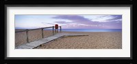 Boardwalk on the beach at dawn, Chesil Beach, Jurassic Coast, Dorset, England Fine Art Print