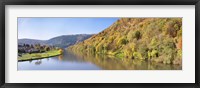 River flowing in a valley in autumn, Neckar River, Neckargemund, Baden-Wurttemberg, Germany Fine Art Print