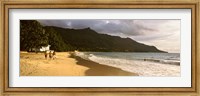 People walking along the Beau Vallon beach, Mahe Island, Seychelles Fine Art Print