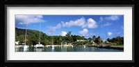 Yachts and small fishing boats at the harbor on La Digue Island, Seychelles Fine Art Print