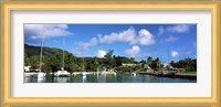 Yachts and small fishing boats at the harbor on La Digue Island, Seychelles Fine Art Print