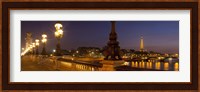 Bridge across the river lit up at dusk, Pont Alexandre III, Seine River, Paris, Ile-De-France, France Fine Art Print