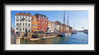 Buildings along a canal with boats, Nyhavn, Copenhagen, Denmark Fine Art Print