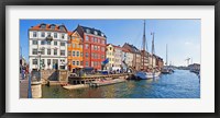 Buildings along a canal with boats, Nyhavn, Copenhagen, Denmark Fine Art Print
