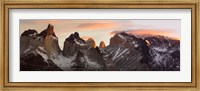 Snowcapped mountain range, Paine Massif, Torres del Paine National Park, Magallanes Region, Patagonia, Chile Fine Art Print