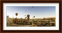 Hot air balloons taking off, Cappadocia, Central Anatolia Region, Turkey Fine Art Print