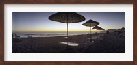 Beach chairs and straw sun umbrellas on Patara Beach on the Mediterranean Sea at sunset, Patara, Antalya Province, Turkey Fine Art Print